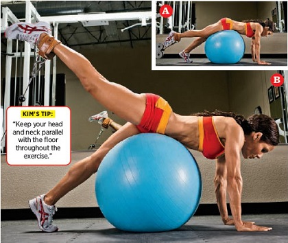 Single leg stability ball Glute Cabel Kickback