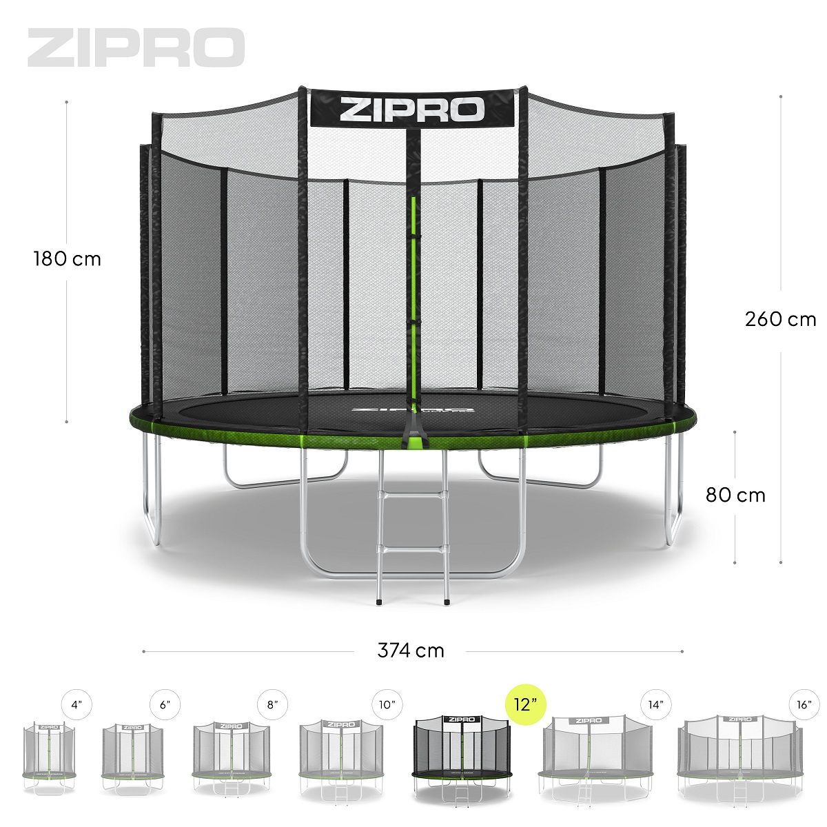 Trampolin sa zaštitnom mrežom Zipro Jump Pro 374 cm