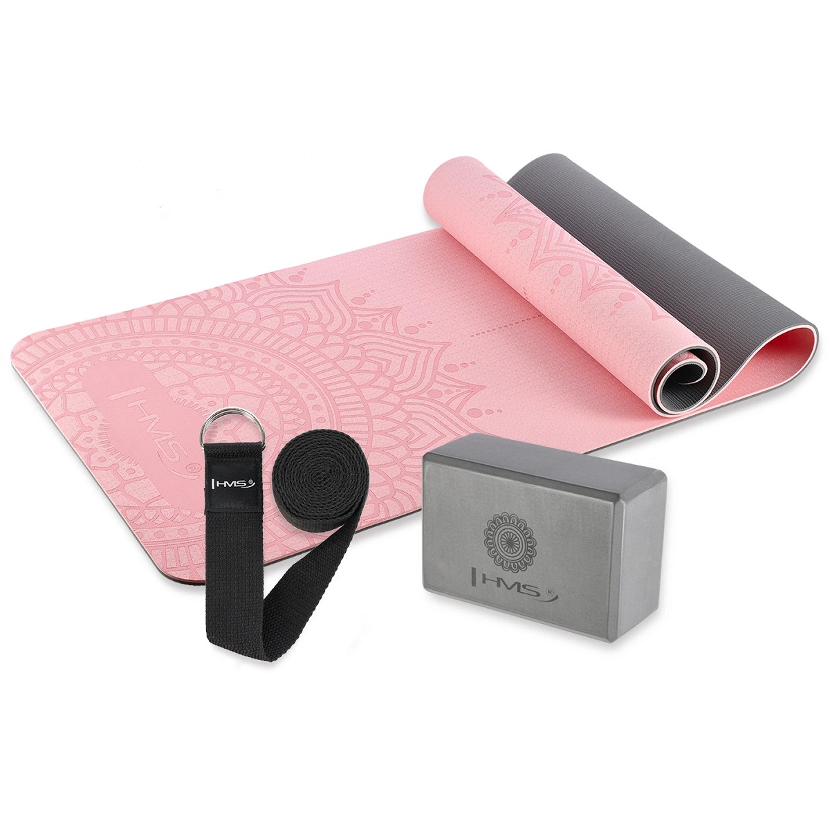 Yoga Set HMS (prostirka + joga blok + remen za jogu)