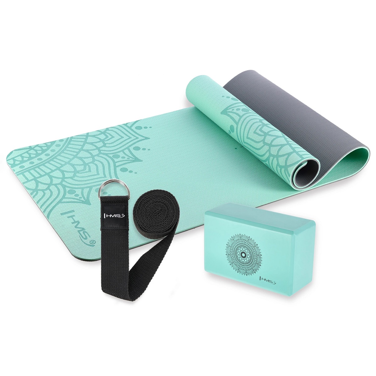 Yoga Set HMS (prostirka + joga blok + remen za jogu)