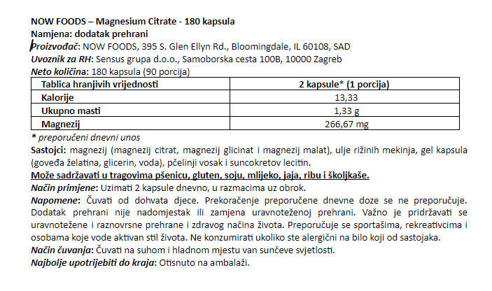 Magnezij Citrat - 180 kapsula