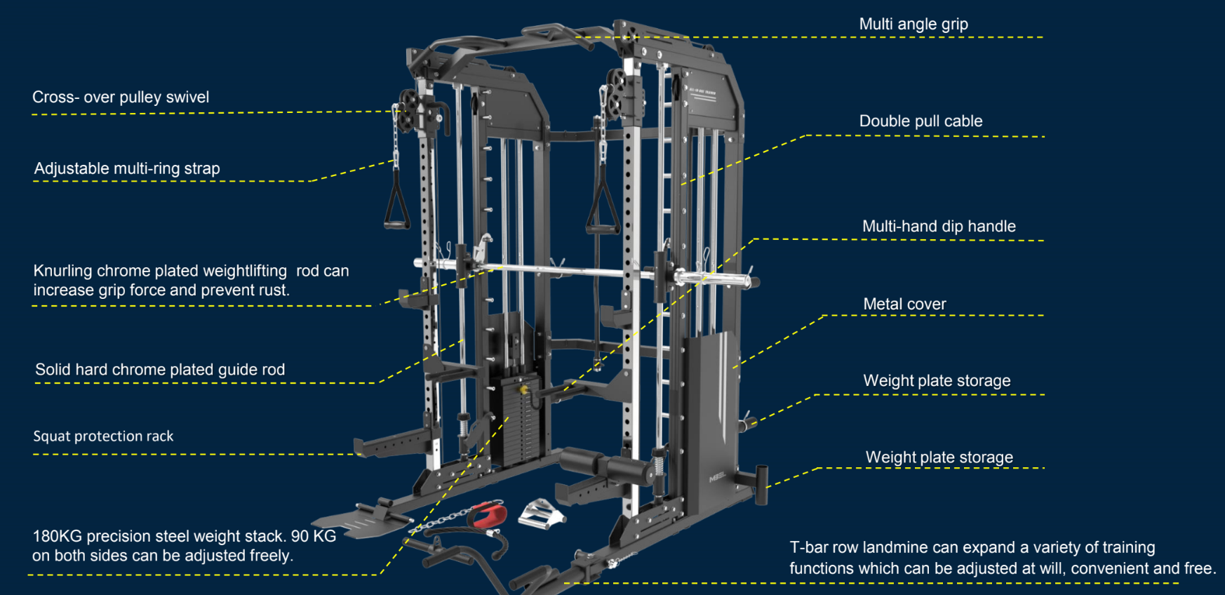 Smith Machine & Power Rack with Cable Pulley Paracot SM100