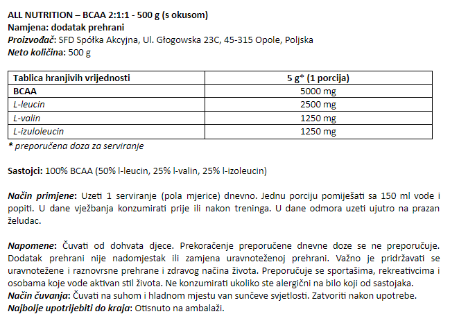 BCAA 2:1:1 - 500 g (s okusom)
