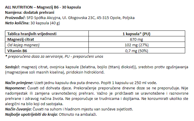 Magnezij B6 - 30 kapsula