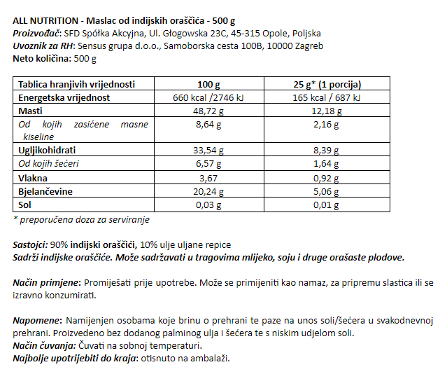 Maslac od indijskih oraščića - 500 g