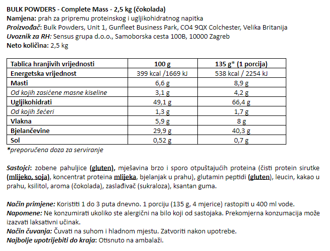 Complete Mass - 2,5 kg