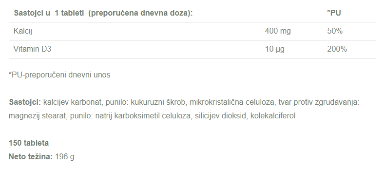 Kalcij + Vitamin D3 - 150 tableta