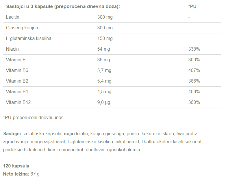 Lecitin + Ginseng + Vital - 120 kapsula