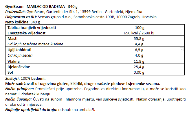 Maslac od badema - 340 g