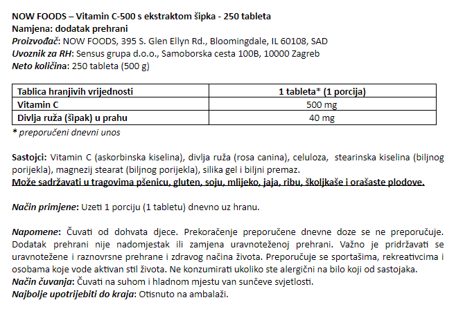 Vitamin C-500 s ekstraktom šipka - 250 tableta