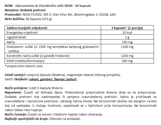 Glucosamine & Chondroitin with MSM - 90 kapsula