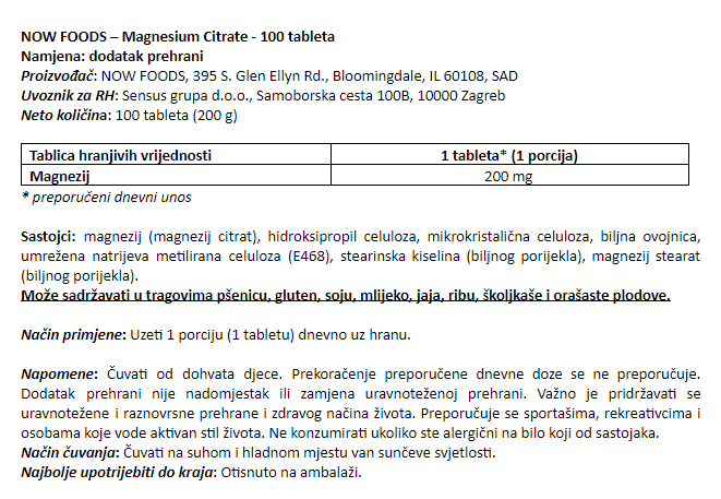 Magnesium Citrate - 100 tableta