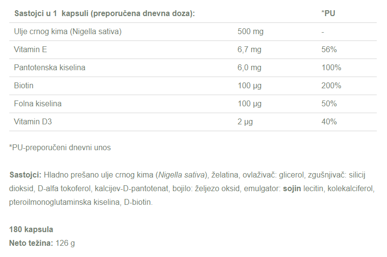 Ulje crnog kima - 180 kapsula