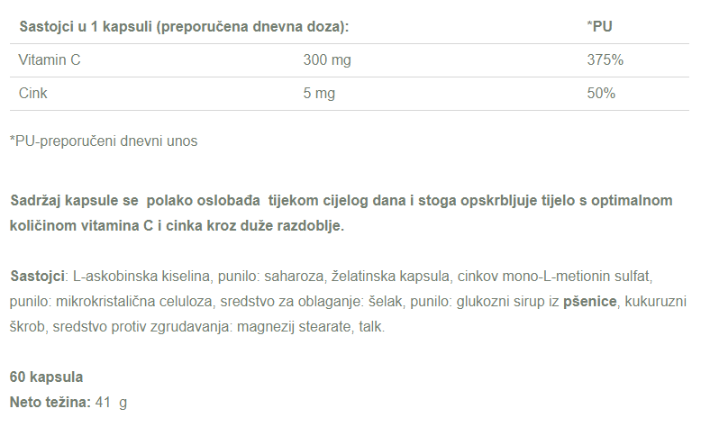 Vitamin C + Cink - 60 kapsula