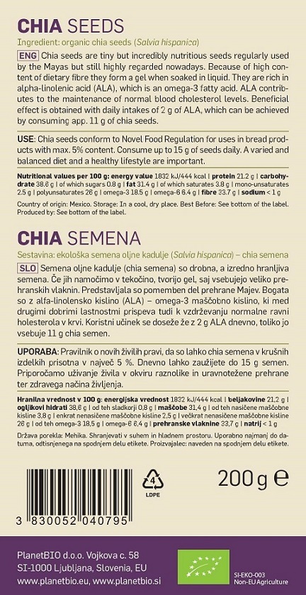 Bio Chia sjemenke - 200 g