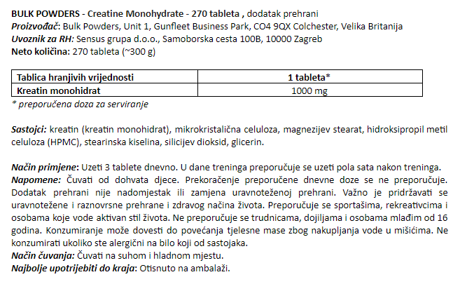 Creatine Monohydrate - 270 tableta